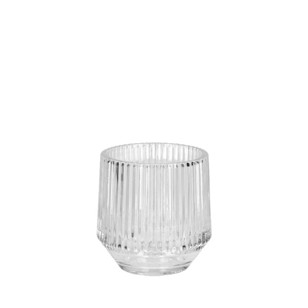 Teelichthalter Vase Rille, Glas klar mieten für Hochzeit Dekoration